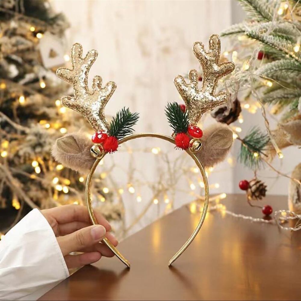 Christmas Reindeer Headband in Gold Glitter